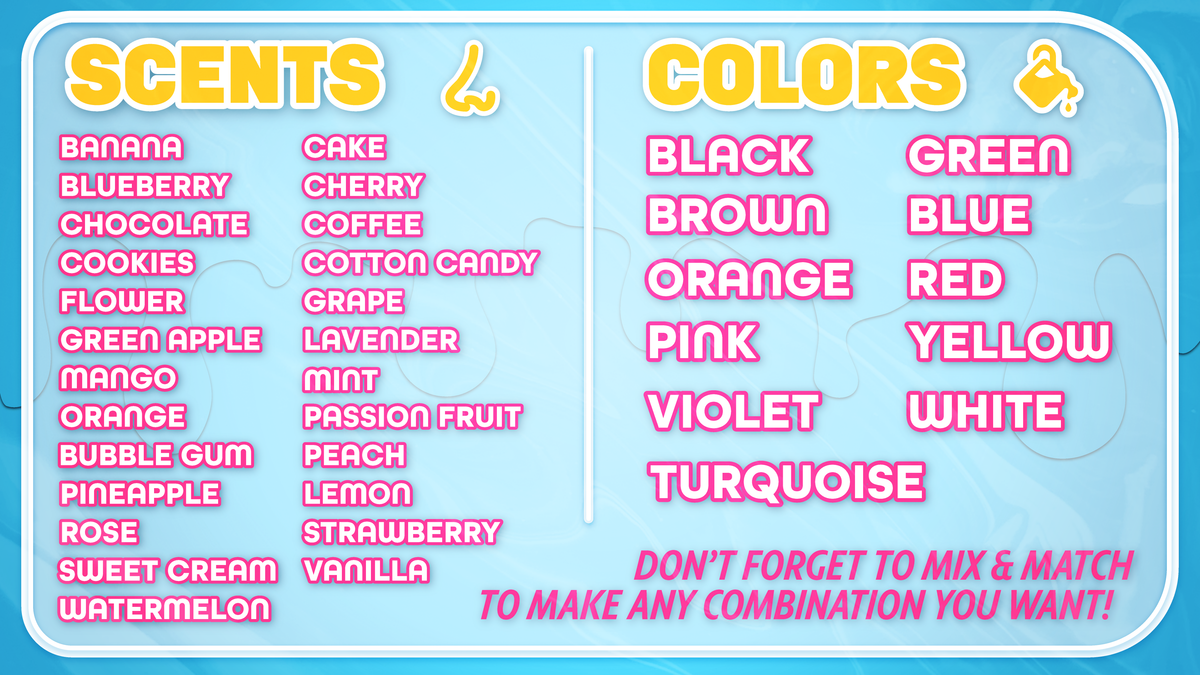 DIY Slime Bar texture, color, scent, and topping choices